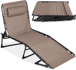 Best Choice Products Patio Chaise Lounge Chair, Portable Outdoor Folding Recliner for Lawn, w/ 8 Positions, Handles, 300lb Capacity - Warm Taupe