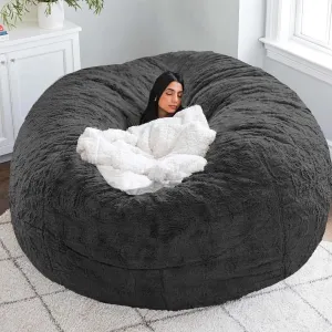 Big Beanbag Chair for Adults and Kids No Filling Comfy Cover for Lazy Sofa Bedroom Floor Chair, Dark Grey, 7FT