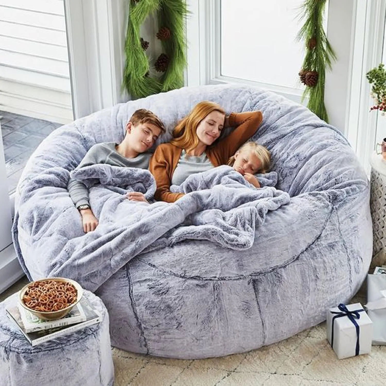 Big Beanbag Chair for Adults and Kids No Filling Comfy Cover for Lazy Sofa Bedroom Floor Chair, Dark Grey, 7FT