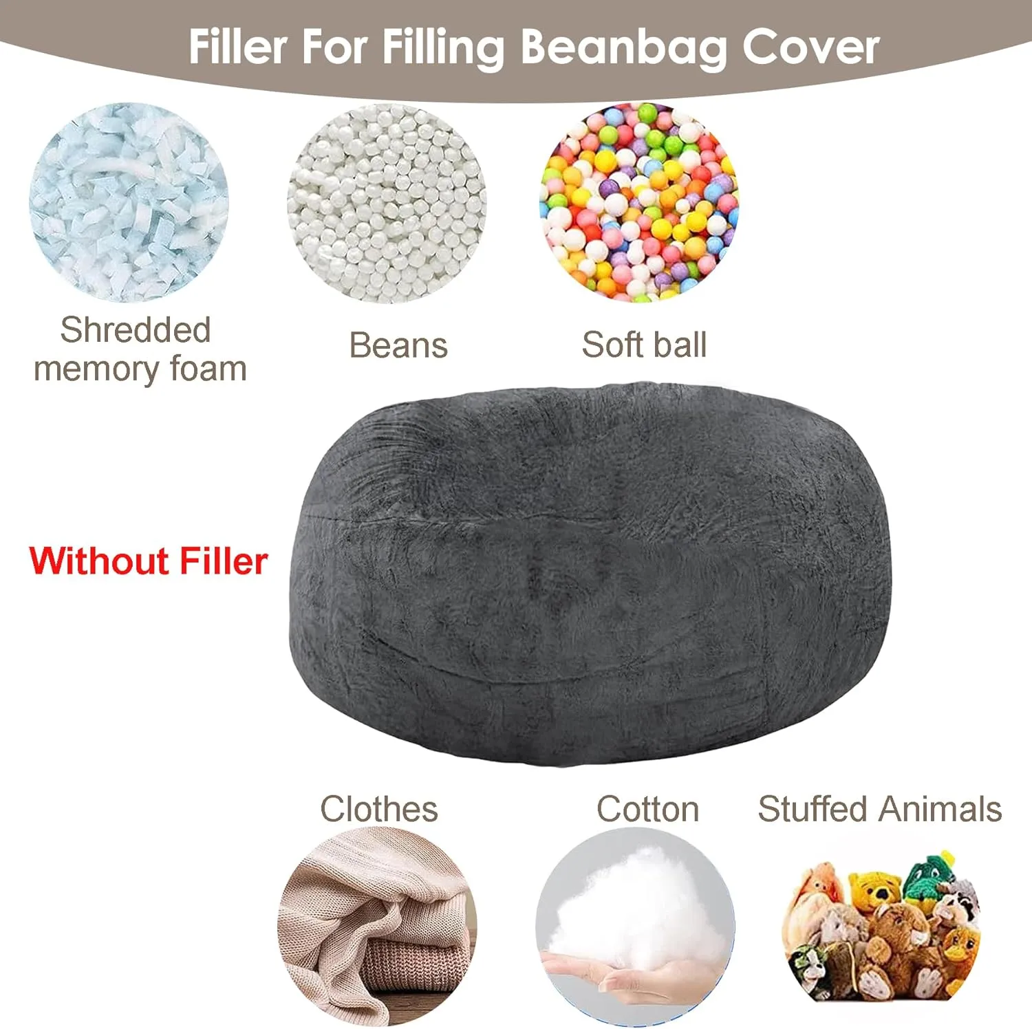 Big Beanbag Chair for Adults and Kids No Filling Comfy Cover for Lazy Sofa Bedroom Floor Chair, Dark Grey, 7FT