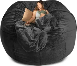 Big Huge Giant Bean Bag Chair Cover for Adults, (No Filler) Machine Washable Covers Bean Bag Chairs in Multiple Sizes and Colors Giant Foam-Filled Furniture Filled Furniture (6FT,Black)