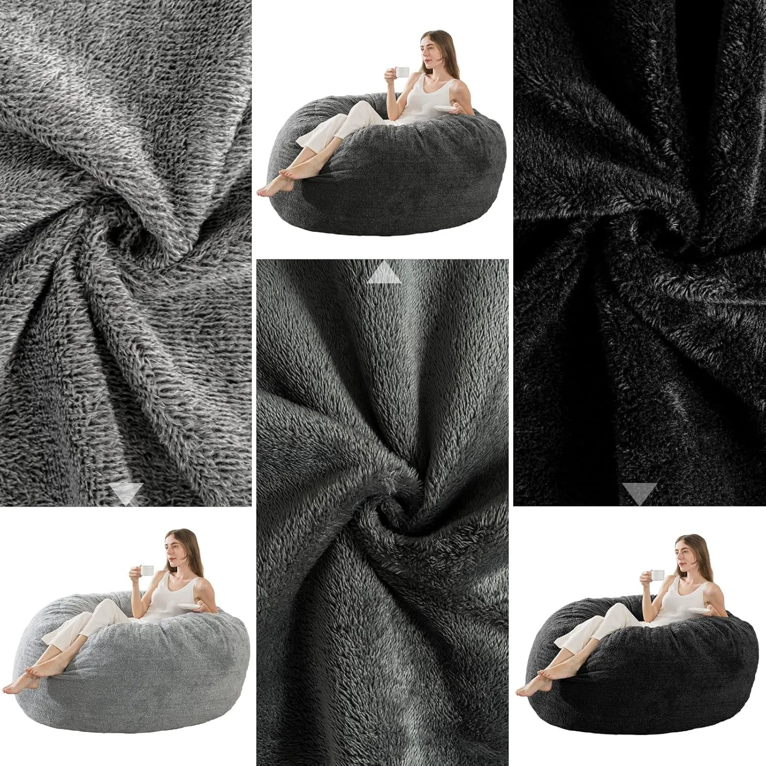 Big Huge Giant Bean Bag Chair Cover for Adults, (No Filler) Machine Washable Covers Bean Bag Chairs in Multiple Sizes and Colors Giant Foam-Filled Furniture Filled Furniture (6FT,Light Gray)