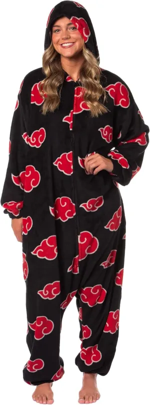 Bioworld Naruto Kigurumi Shippuden Akatsuki Red Clouds Anime Adult One Piece Costume Pajama Union Suit for Men and Women