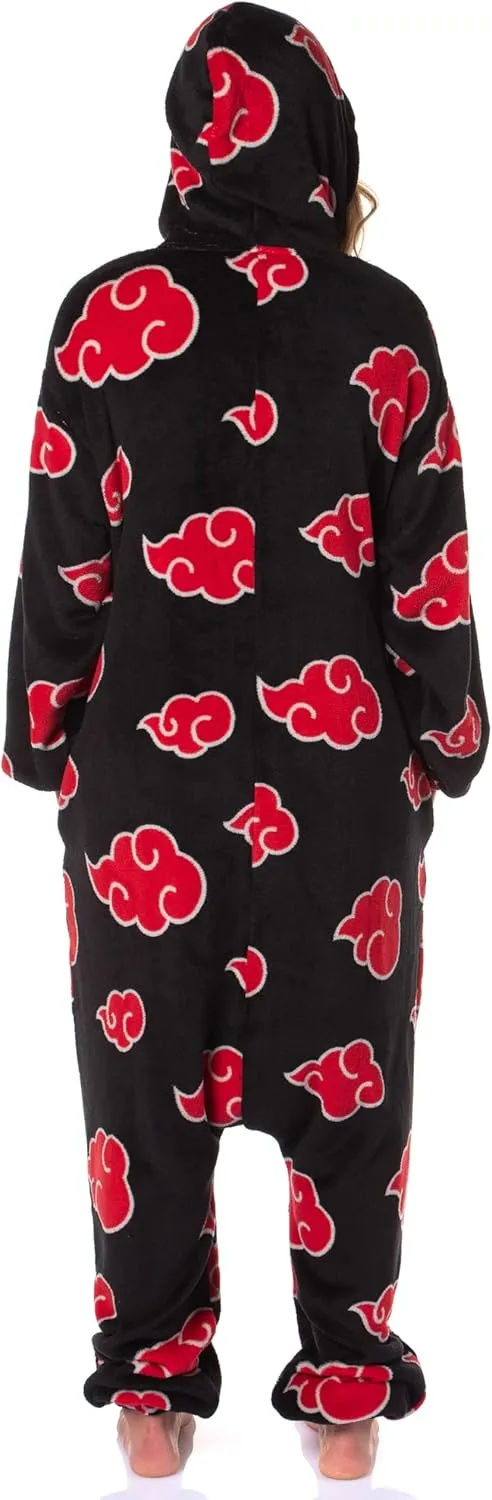 Bioworld Naruto Kigurumi Shippuden Akatsuki Red Clouds Anime Adult One Piece Costume Pajama Union Suit for Men and Women