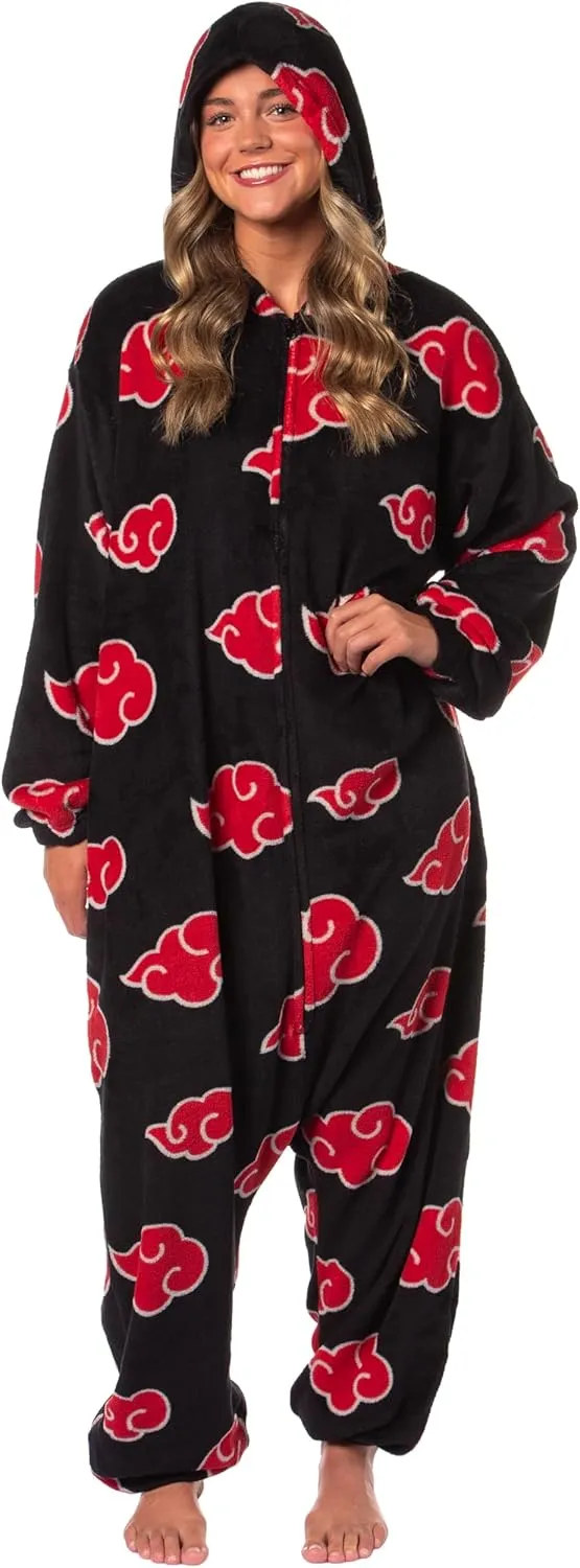 Bioworld Naruto Kigurumi Shippuden Akatsuki Red Clouds Anime Adult One Piece Costume Pajama Union Suit for Men and Women