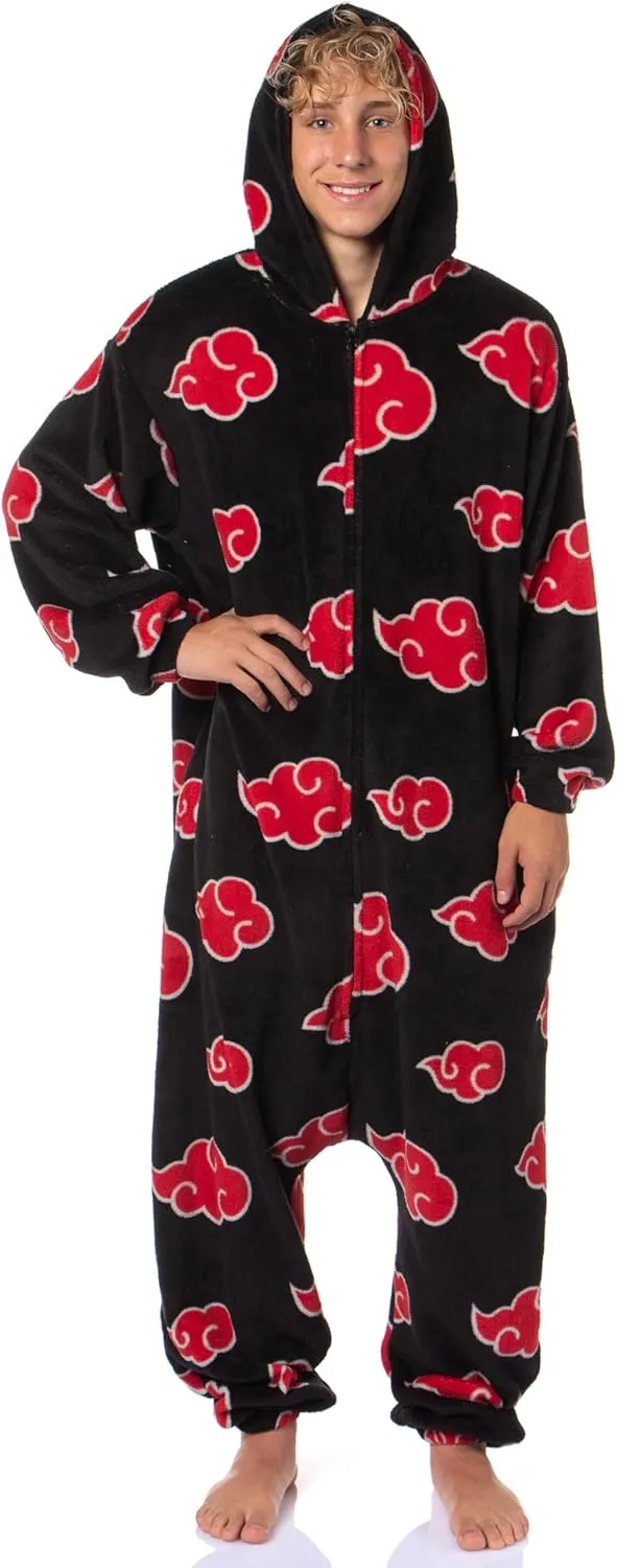 Bioworld Naruto Kigurumi Shippuden Akatsuki Red Clouds Anime Adult One Piece Costume Pajama Union Suit for Men and Women