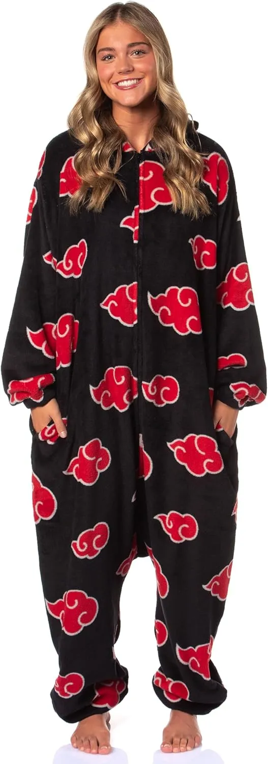 Bioworld Naruto Kigurumi Shippuden Akatsuki Red Clouds Anime Adult One Piece Costume Pajama Union Suit for Men and Women