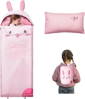 BISINNA Kids Sleeping Bag for Boys Girls with Pillow 3 Season Camping Sleeping Bag Portable for Children Hiking Backpacking Indoor Outdoor