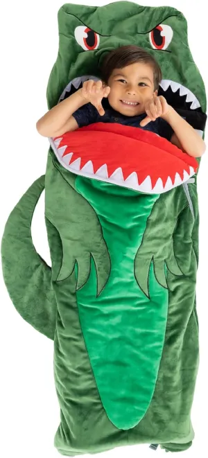 Bixbee Kids Dinosaur Sleeping Bag for 3 , 60 x 22 Inches, Soft Toddler Slumber Bag with Carrying Handle | Machine Washable for Naptime, Daycare
