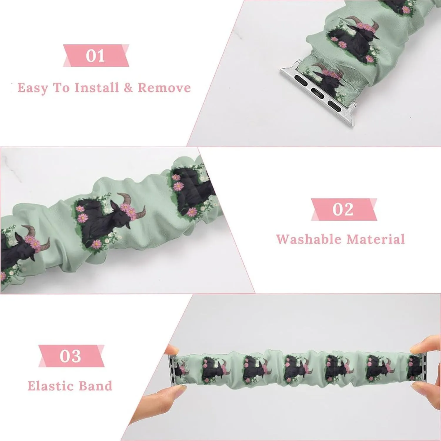 Black Goat Daisy Wreath Fashion Watch Strap Scrunchies Wristbands Compatible With IWatch Series