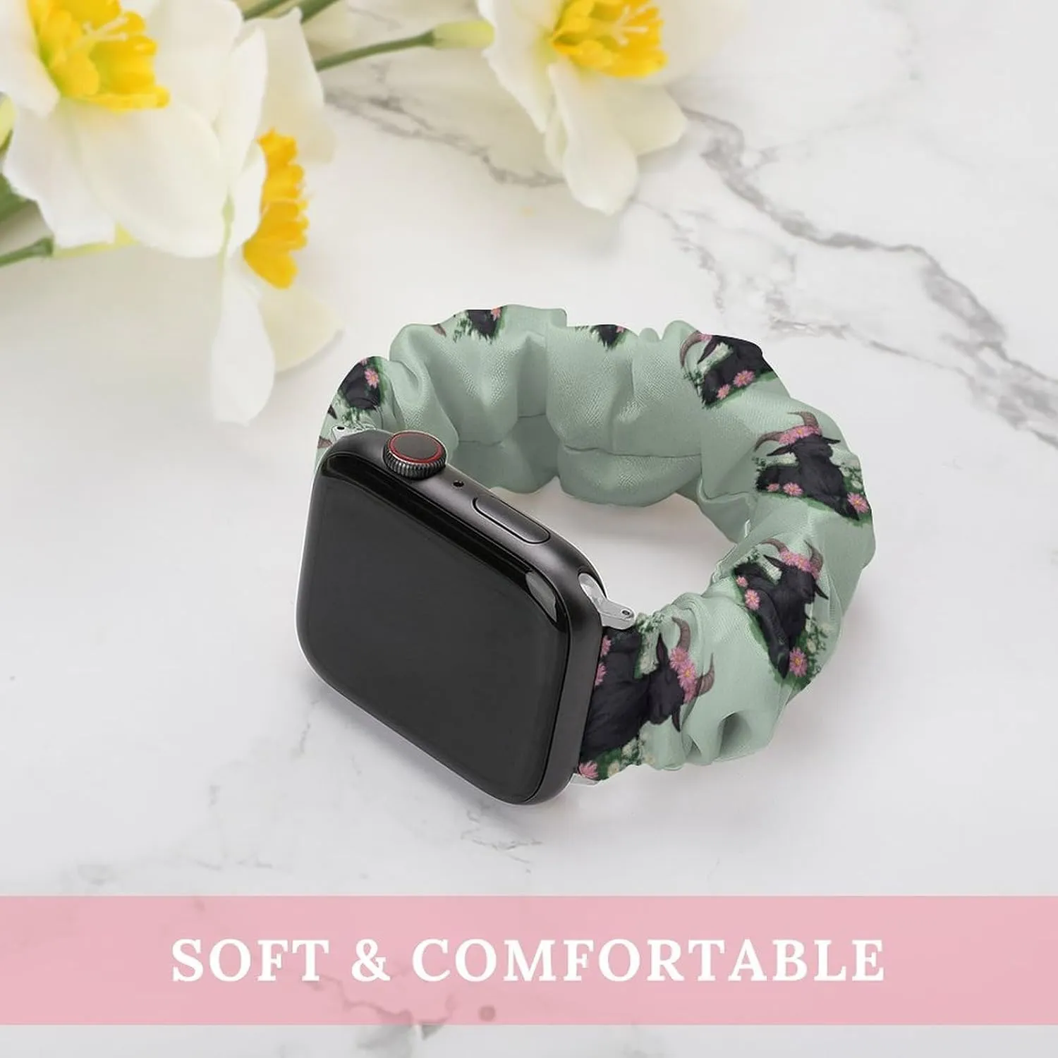 Black Goat Daisy Wreath Fashion Watch Strap Scrunchies Wristbands Compatible With IWatch Series