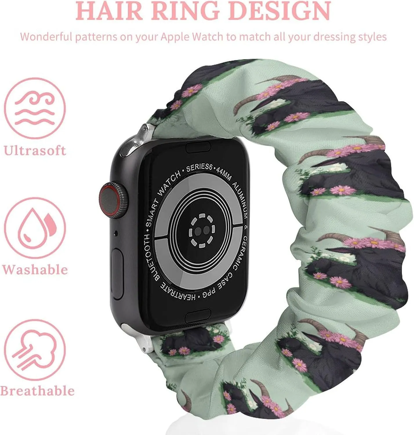 Black Goat Daisy Wreath Fashion Watch Strap Scrunchies Wristbands Compatible With IWatch Series