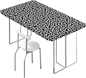 Black Grey Rectangle Tablecloth, with Black Spots Farm Life Animal Hide Pattern Washable Picnic Table Cover Indoor Outdoor Elastic Tablecloth Cow Print Fits up 5 Foot Tables