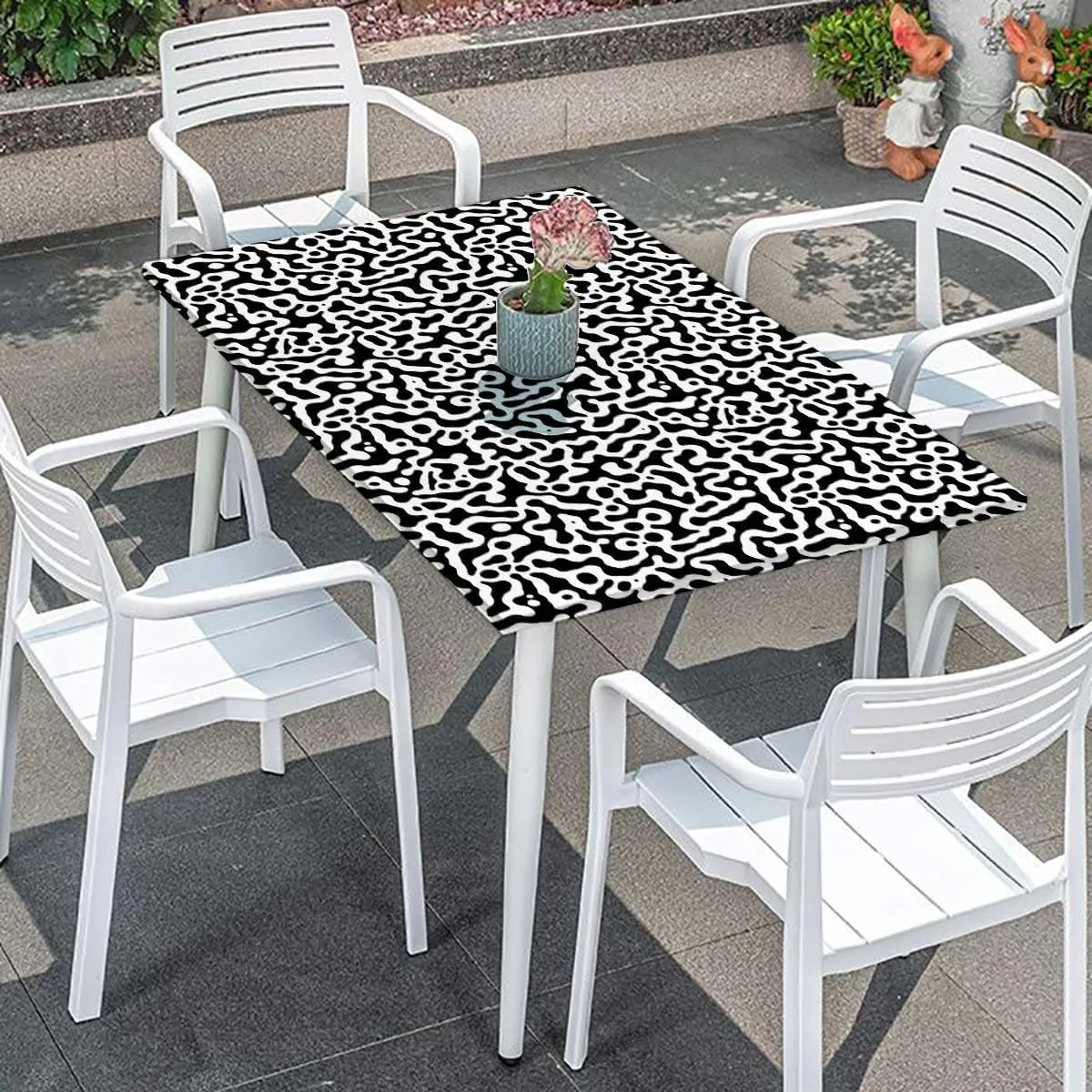 Black Grey Rectangle Tablecloth, with Black Spots Farm Life Animal Hide Pattern Washable Picnic Table Cover Indoor Outdoor Elastic Tablecloth Cow Print Fits up 5 Foot Tables