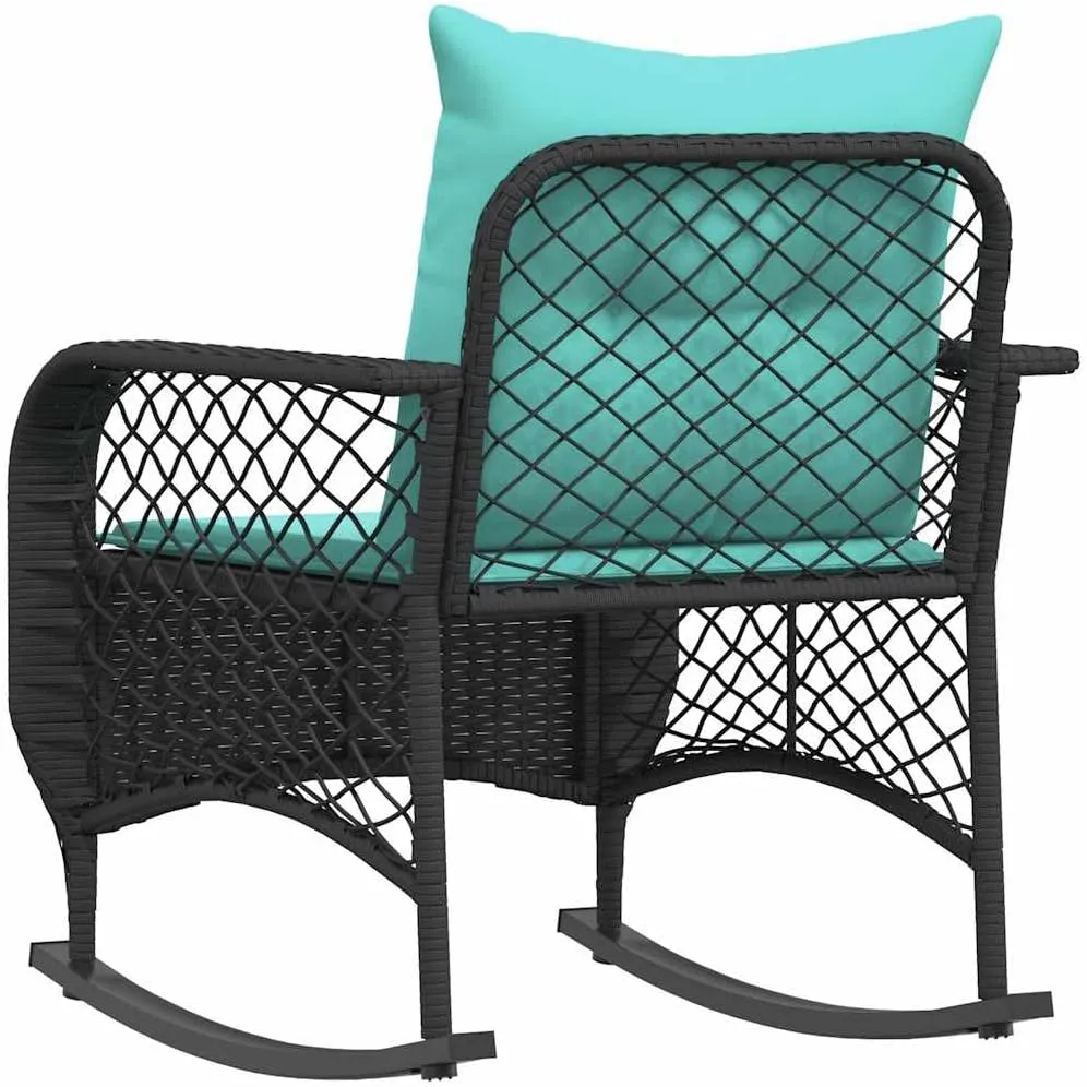 Black Poly Rattan Patio Rocking Chair with Cushions, Outdoor Furniture for Garden Backyard Porch, Weather-Resistant PE Wicker & Steel Frame, 242.5lb Capacity