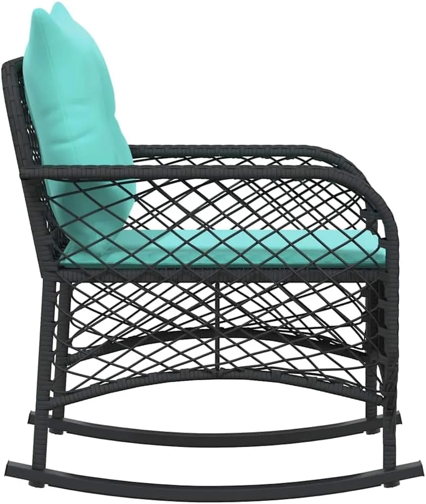 Black Poly Rattan Patio Rocking Chair with Cushions, Outdoor Furniture for Garden Backyard Porch, Weather-Resistant PE Wicker & Steel Frame, 242.5lb Capacity