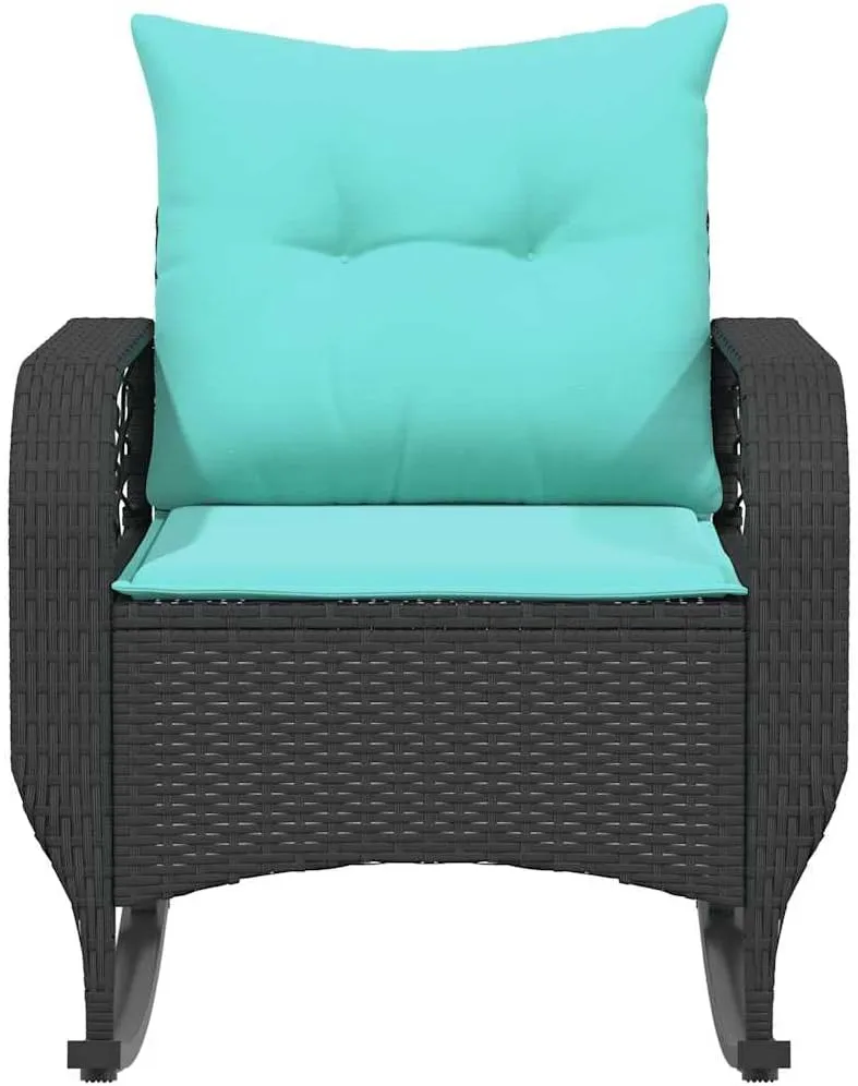 Black Poly Rattan Patio Rocking Chair with Cushions, Outdoor Furniture for Garden Backyard Porch, Weather-Resistant PE Wicker & Steel Frame, 242.5lb Capacity