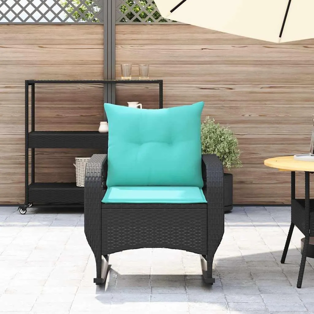 Black Poly Rattan Patio Rocking Chair with Cushions, Outdoor Furniture for Garden Backyard Porch, Weather-Resistant PE Wicker & Steel Frame, 242.5lb Capacity