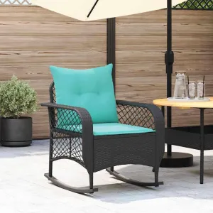 Black Poly Rattan Patio Rocking Chair with Cushions, Outdoor Furniture for Garden Backyard Porch, Weather-Resistant PE Wicker & Steel Frame, 242.5lb Capacity