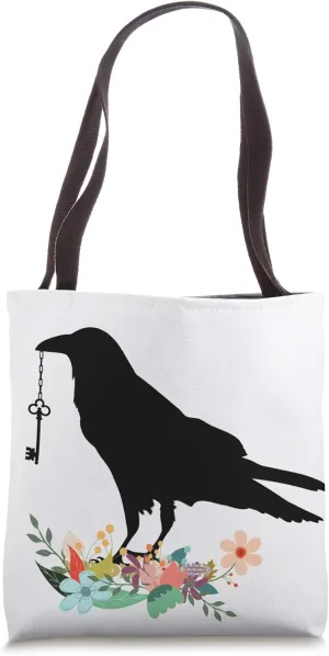 Blackbird with Key Crow Raven Tote Bag