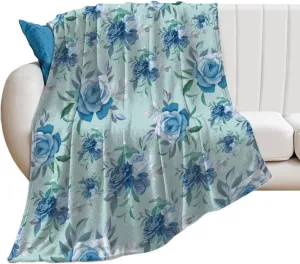 Blue Flower Blanket Colorful Throw Decor Gifts for Women Men Super Soft Flannel Fleece Cozy Cute Blankets for Bed,Sofa,Couch,Camping and Travel Warm Fuzzy Blanket for All Season（50''x 60''）