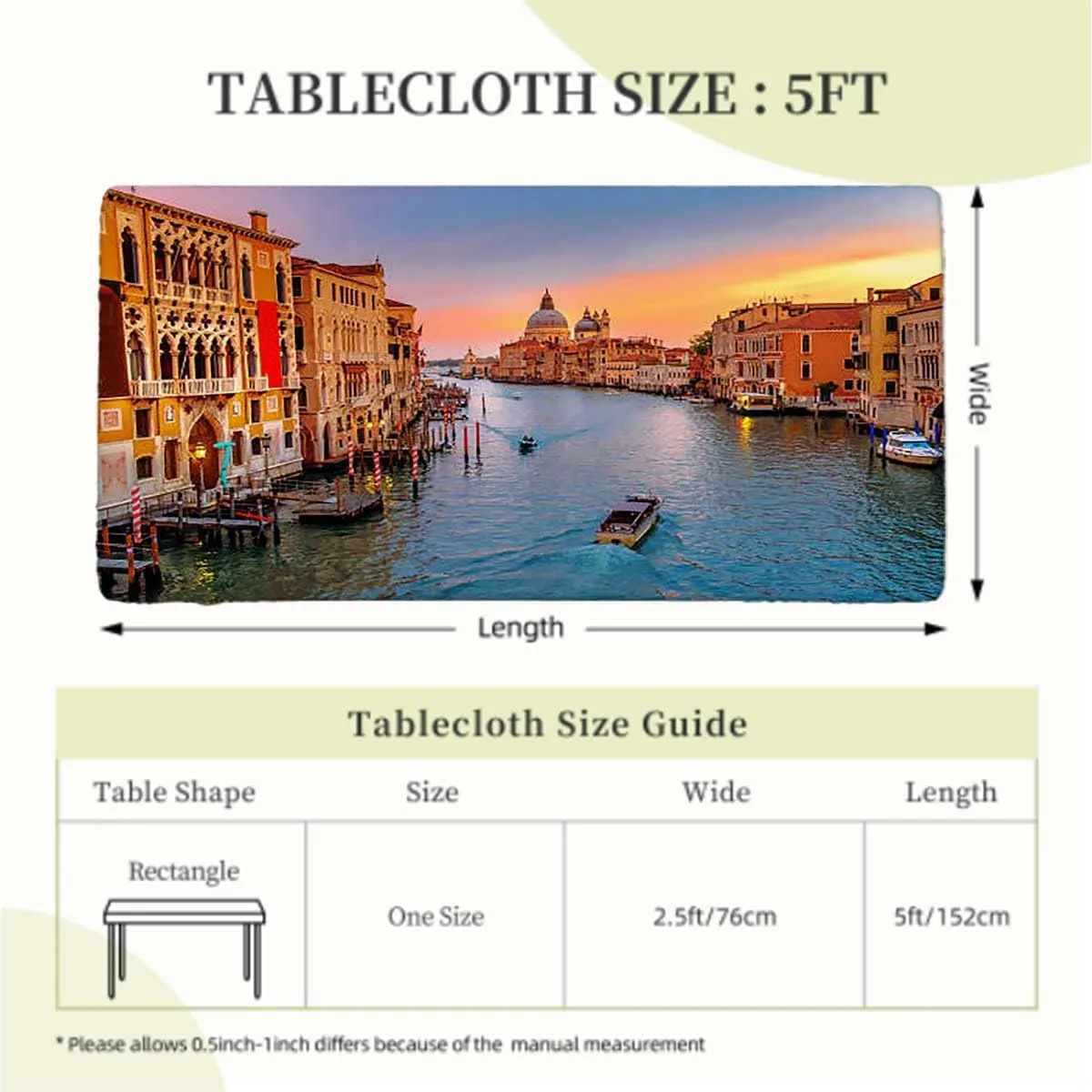 Blue Orange Rectangle Tables Decor Historical Buildings Famous Town Scenery Water Resistant, Windproof Table Protector for Dining Room Table European Fits up 5 Foot Tables
