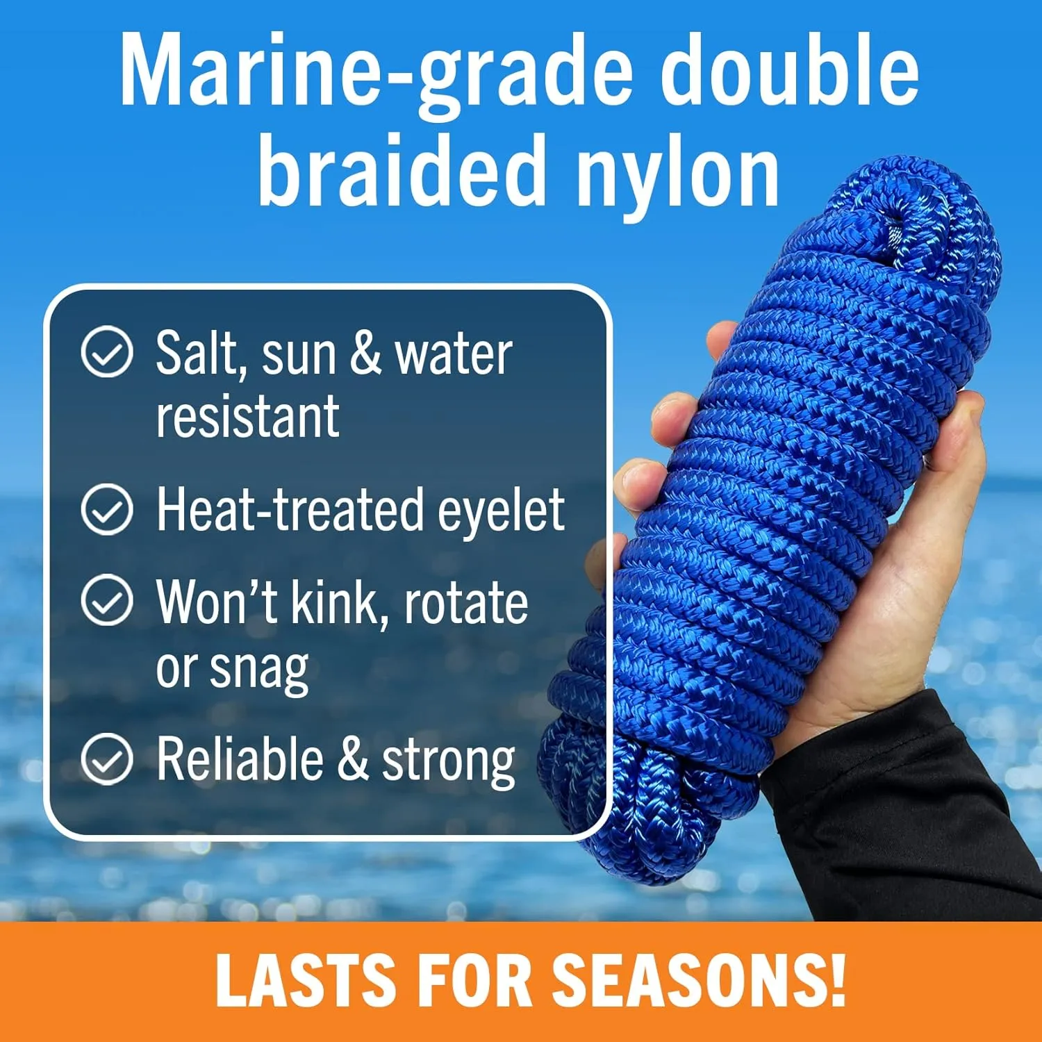 Boat Dock Lines, 1/2 Inch Braided Nylon Rope, 25 ft Mooring Marine Docking Lines with Loop, Royal Blue, 4 Pack