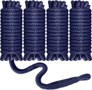 Boat Dock Lines 1/2”X 15’, Double Braided Nylon Boat Ropes for Docking with 12”Loop, 4 Pack Marine Dock Line Premium Mooring Rope for Kayak Pontoon Boats, Boat Dock Accessories