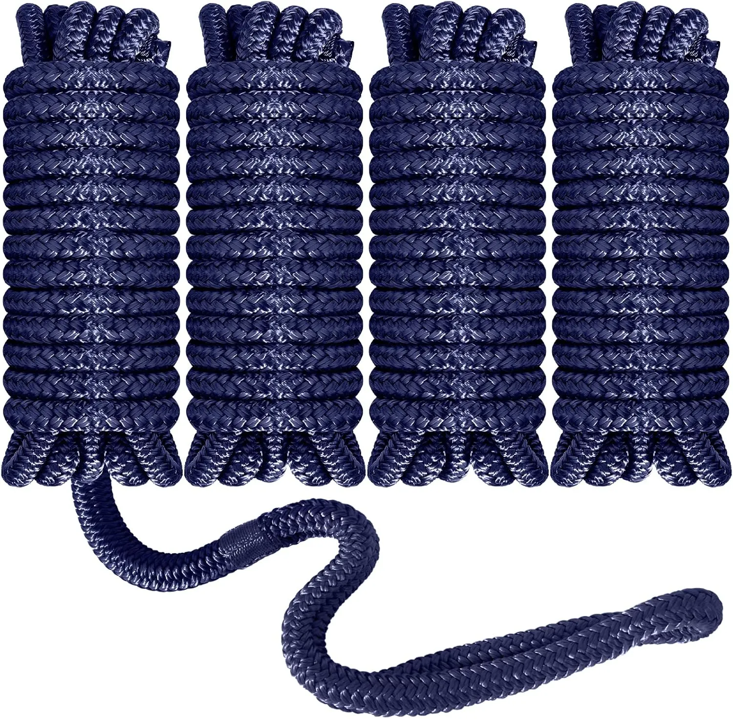 Boat Dock Lines 1/2”X 15’, Double Braided Nylon Boat Ropes for Docking with 12”Loop, 4 Pack Marine Dock Line Premium Mooring Rope for Kayak Pontoon Boats, Boat Dock Accessories