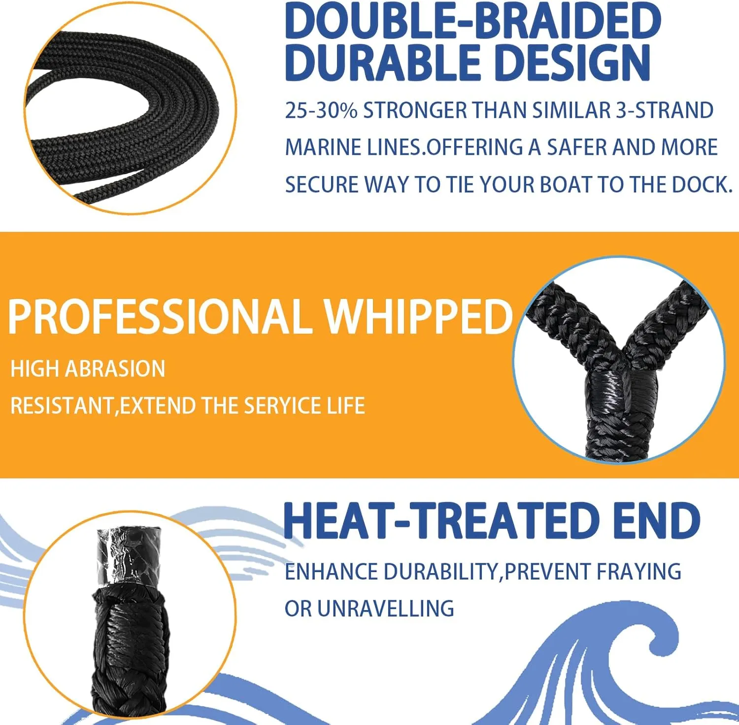 Boat Dock Lines & Ropes for Docking, 4 Pack 5/8" x 20ft Marine- Grade Double Braided Nylon Dock Line, Pre-Spliced with a 12" Eyelet, for Kayak Pontoon Boats Boat Dock Accessories