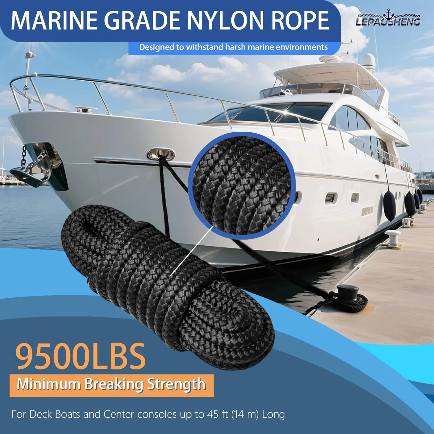 Boat Dock Lines & Ropes for Docking, 4 Pack 5/8" x 20ft Marine- Grade Double Braided Nylon Dock Line, Pre-Spliced with a 12" Eyelet, for Kayak Pontoon Boats Boat Dock Accessories