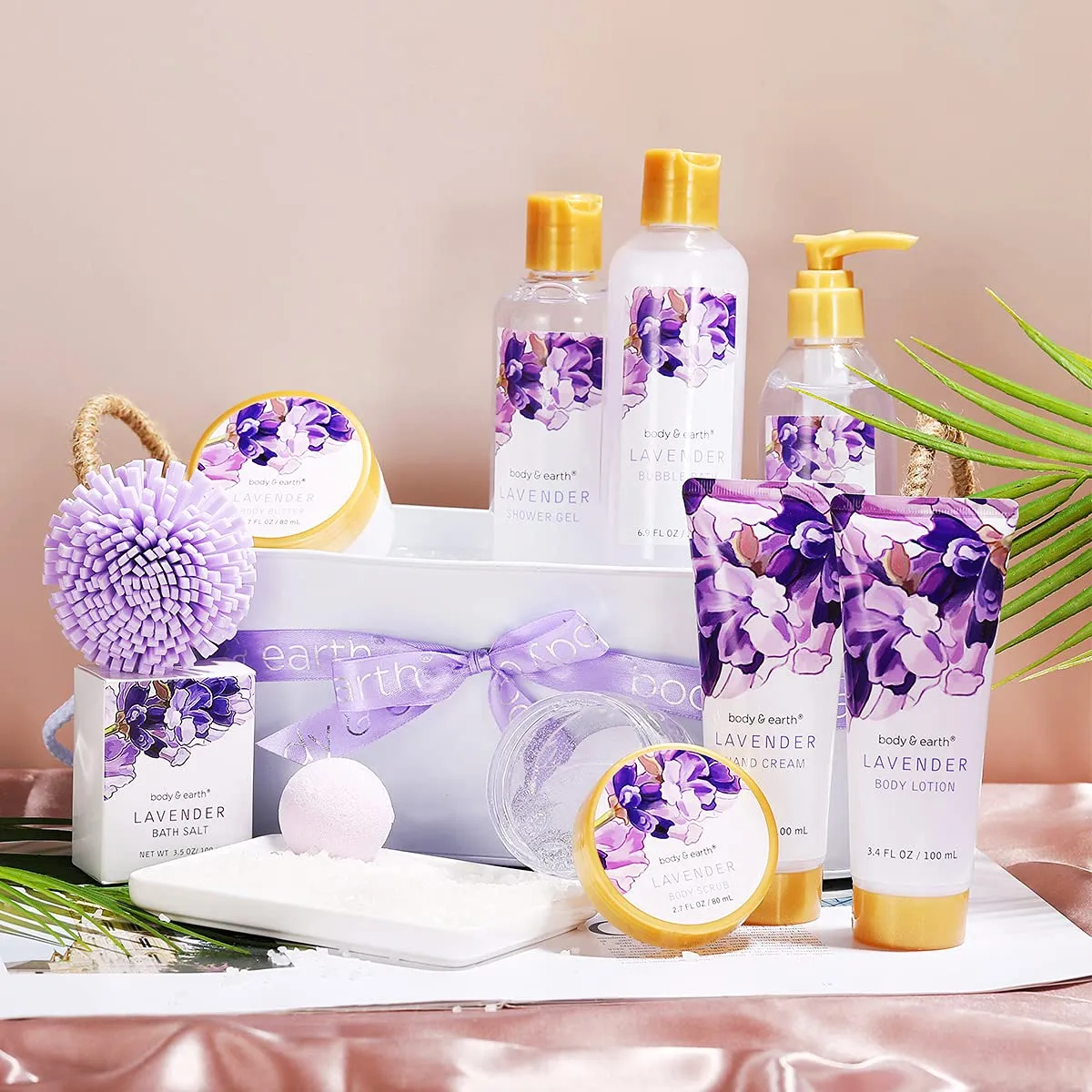BODY & EARTH Gift Baskets For Women 11 Pcs Lavender Spa Gifts For Women with Bubble Bath Body Lotion Sets, Bath and Body Gifts Set For Women Valentines Day Gifts for Her Spa Gift Sets