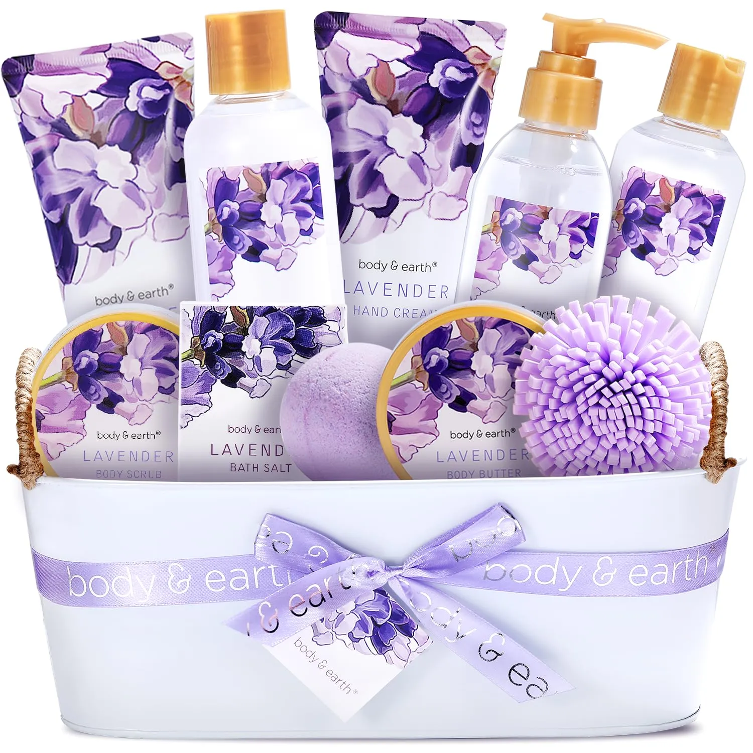 BODY & EARTH Gift Baskets For Women 11 Pcs Lavender Spa Gifts For Women with Bubble Bath Body Lotion Sets, Bath and Body Gifts Set For Women Valentines Day Gifts for Her Spa Gift Sets