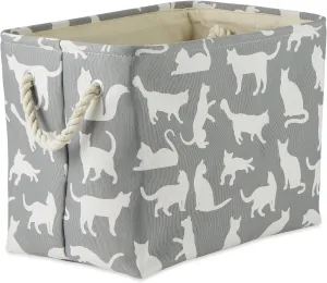 Bone Dry Pet Storage Collection Collapsible Bin with Soft Rope Handles, Large Rectangle, 17.5x12x15, Gray Cat's Meow Print