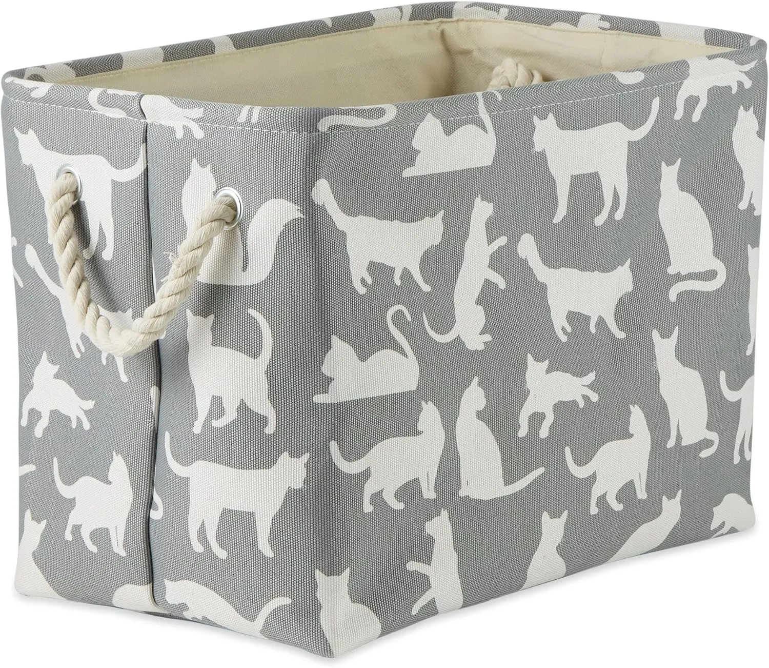 Bone Dry Pet Storage Collection Collapsible Bin with Soft Rope Handles, Large Rectangle, 17.5x12x15, Gray Cat's Meow Print