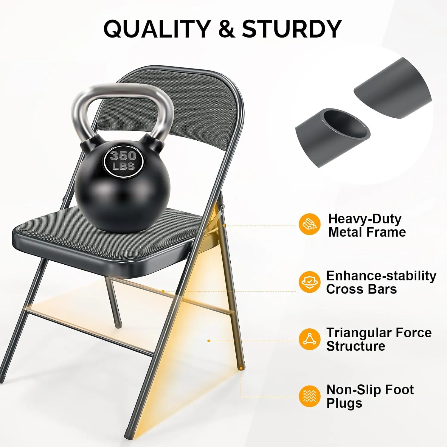 Bonnlo Folding Chair, Padded Folding Chairs with Cushion, Back and Steel Frame for Indoor Outdoor Outside Dinning Office Camping Use, Gray, 6 Pack