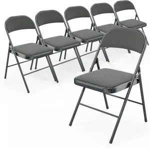 Bonnlo Folding Chair, Padded Folding Chairs with Cushion, Back and Steel Frame for Indoor Outdoor Outside Dinning Office Camping Use, Gray, 6 Pack