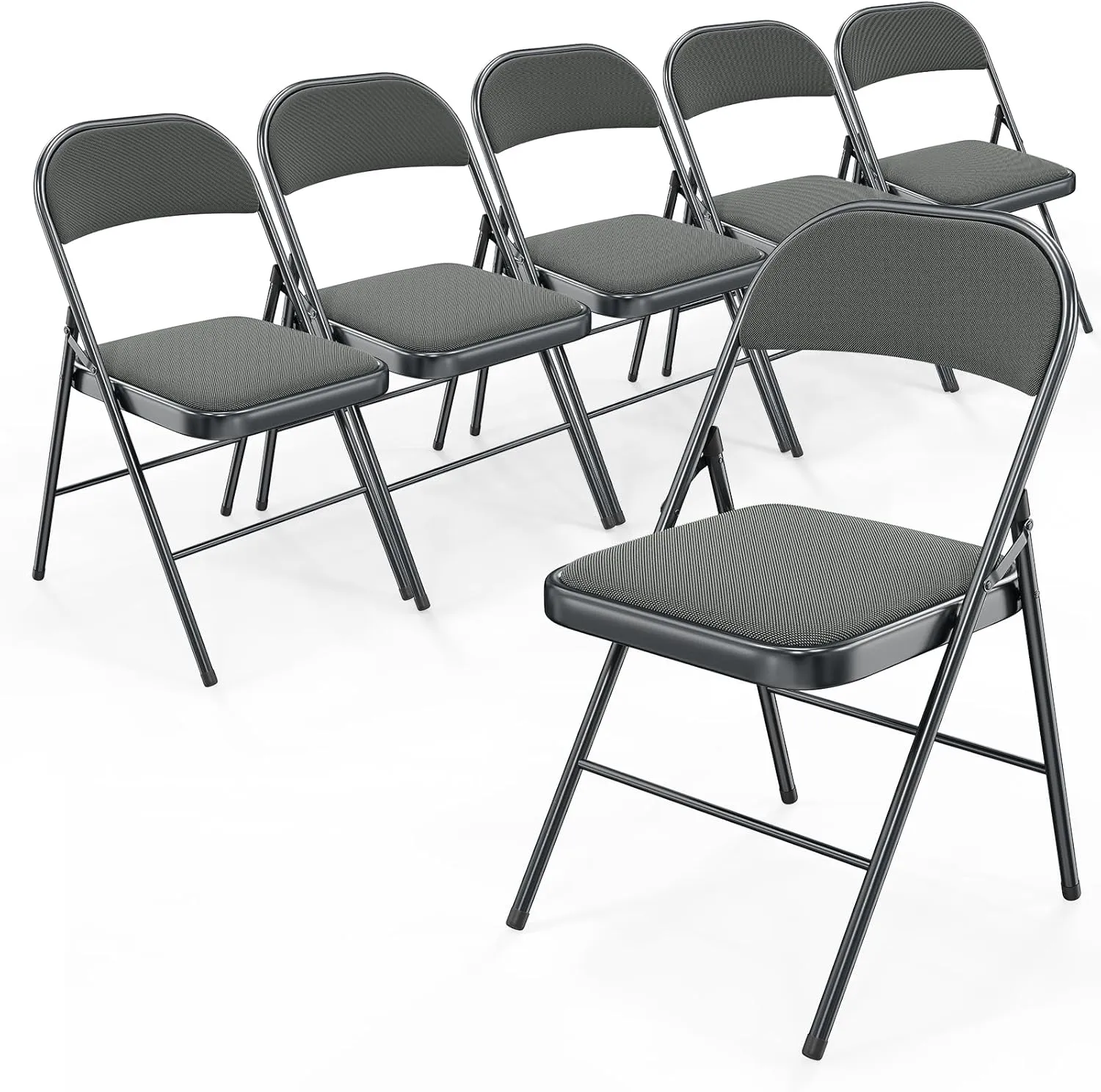 Bonnlo Folding Chair, Padded Folding Chairs with Cushion, Back and Steel Frame for Indoor Outdoor Outside Dinning Office Camping Use, Gray, 6 Pack