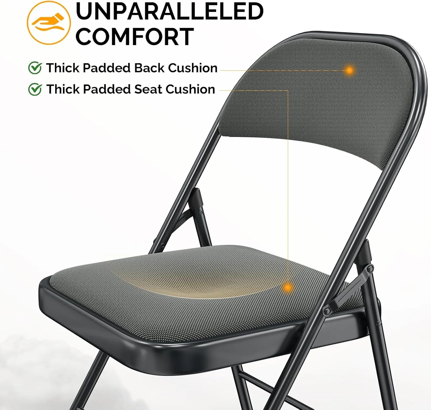 Bonnlo Folding Chair, Padded Folding Chairs with Cushion, Back and Steel Frame for Indoor Outdoor Outside Dinning Office Camping Use, Gray, 6 Pack