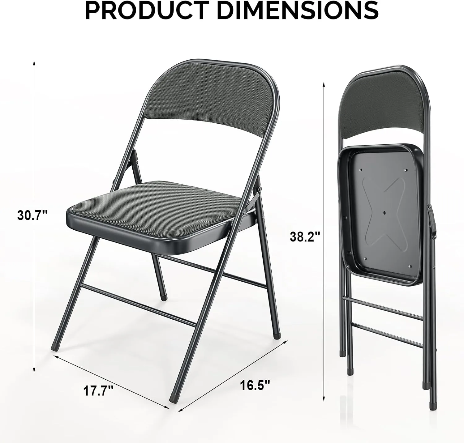 Bonnlo Folding Chair, Padded Folding Chairs with Cushion, Back and Steel Frame for Indoor Outdoor Outside Dinning Office Camping Use, Gray, 6 Pack