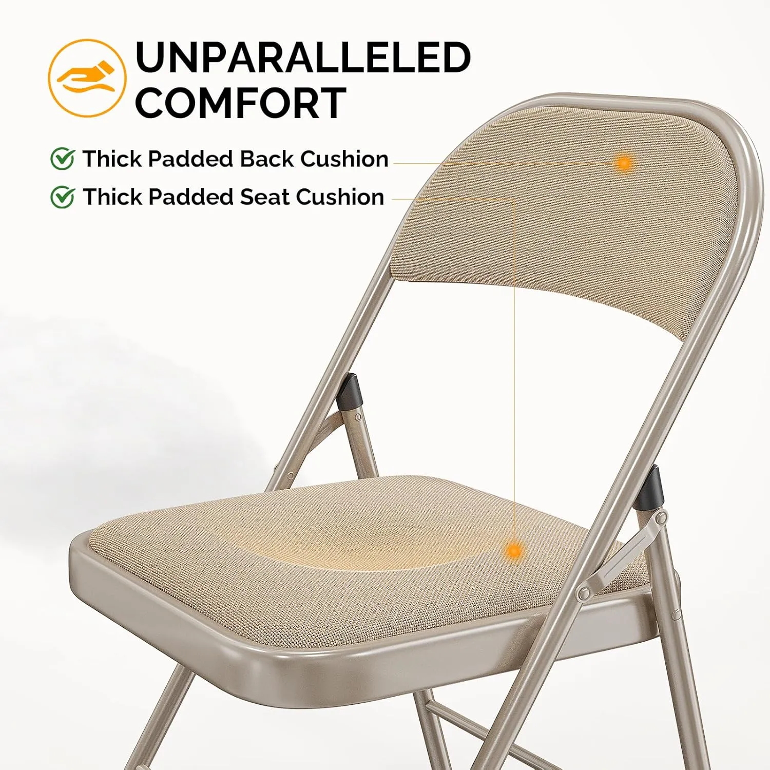 Bonnlo Folding Chair, Padded Folding Chairs with Cushion, Back and Steel Frame for Indoor Outdoor Outside Dinning Office Camping Use, Khaki, 6 Pack