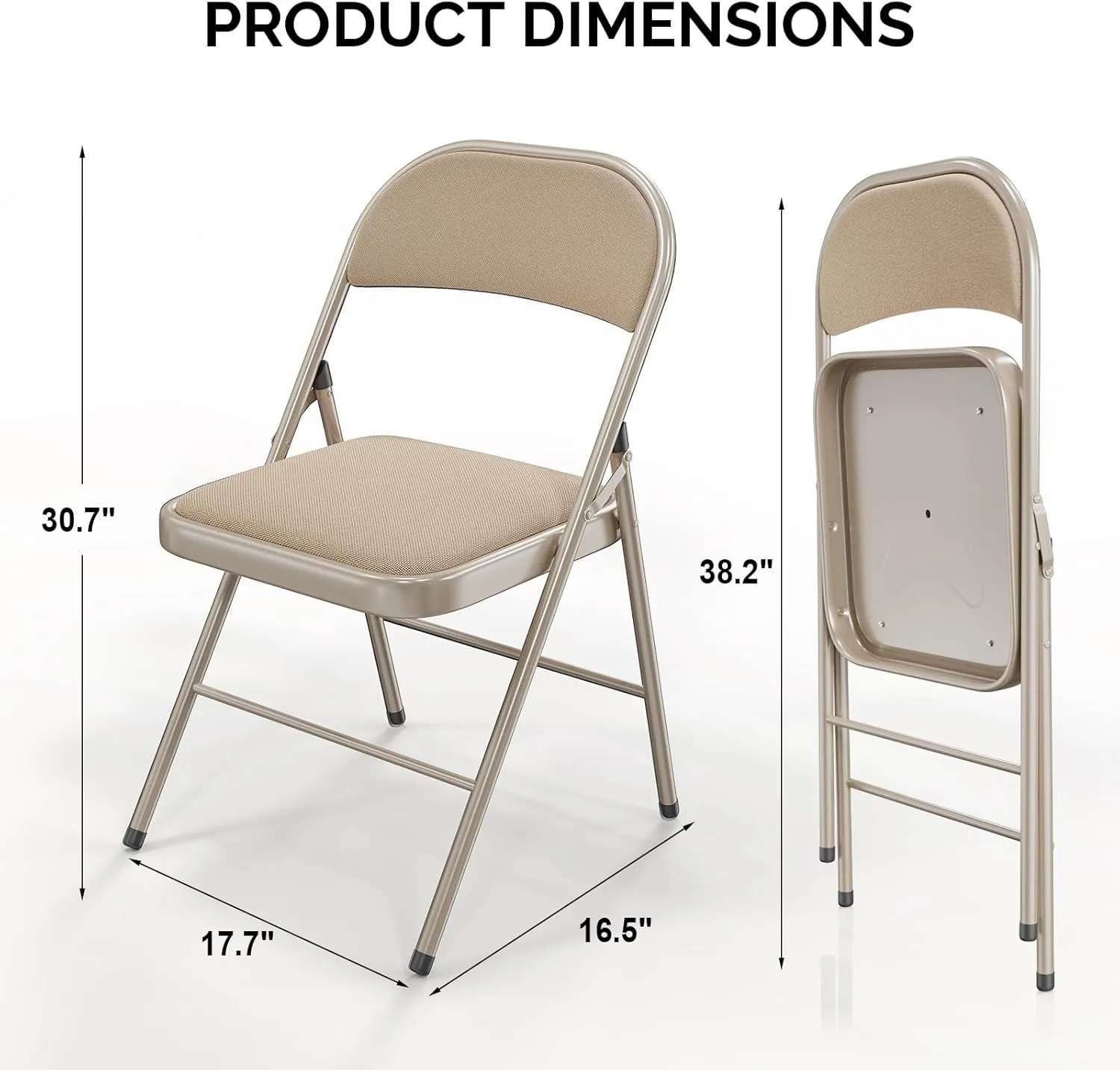 Bonnlo Folding Chair, Padded Folding Chairs with Cushion, Back and Steel Frame for Indoor Outdoor Outside Dinning Office Camping Use, Khaki, 6 Pack