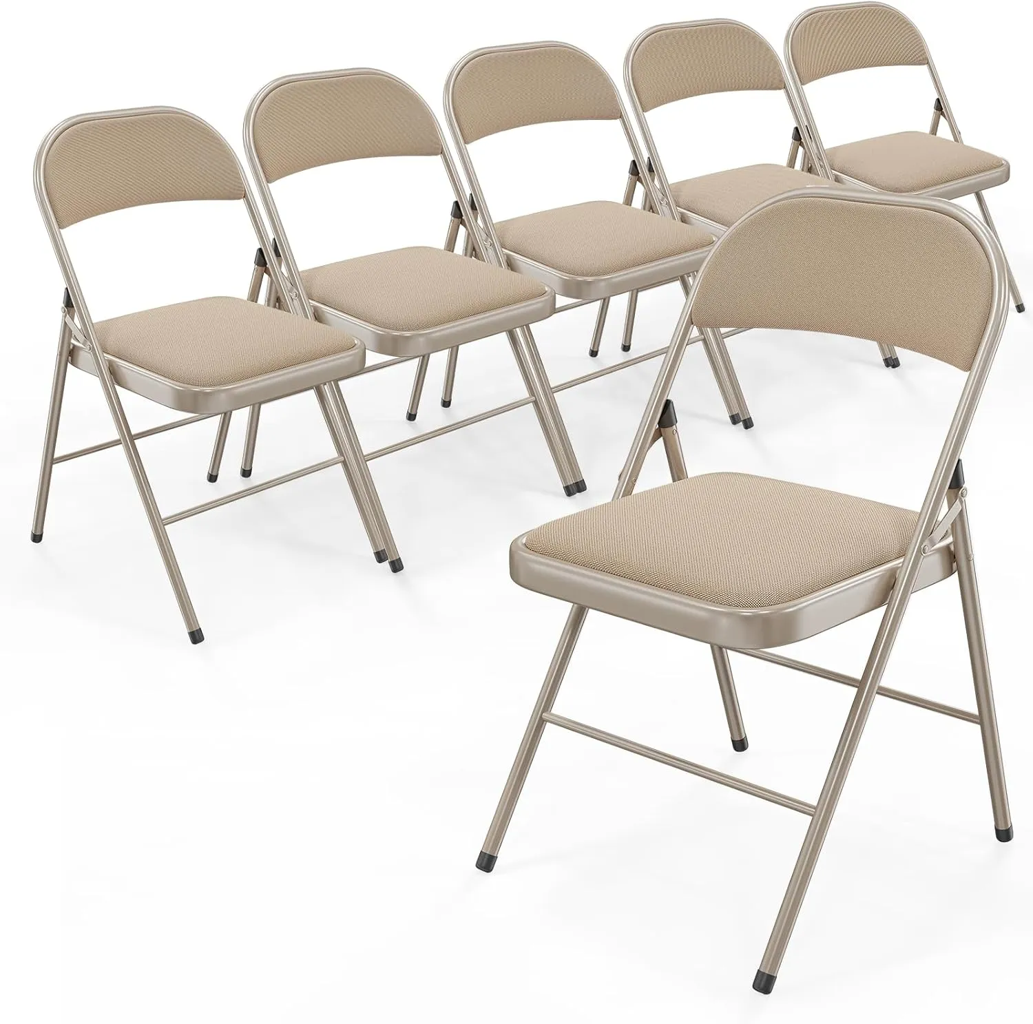 Bonnlo Folding Chair, Padded Folding Chairs with Cushion, Back and Steel Frame for Indoor Outdoor Outside Dinning Office Camping Use, Khaki, 6 Pack