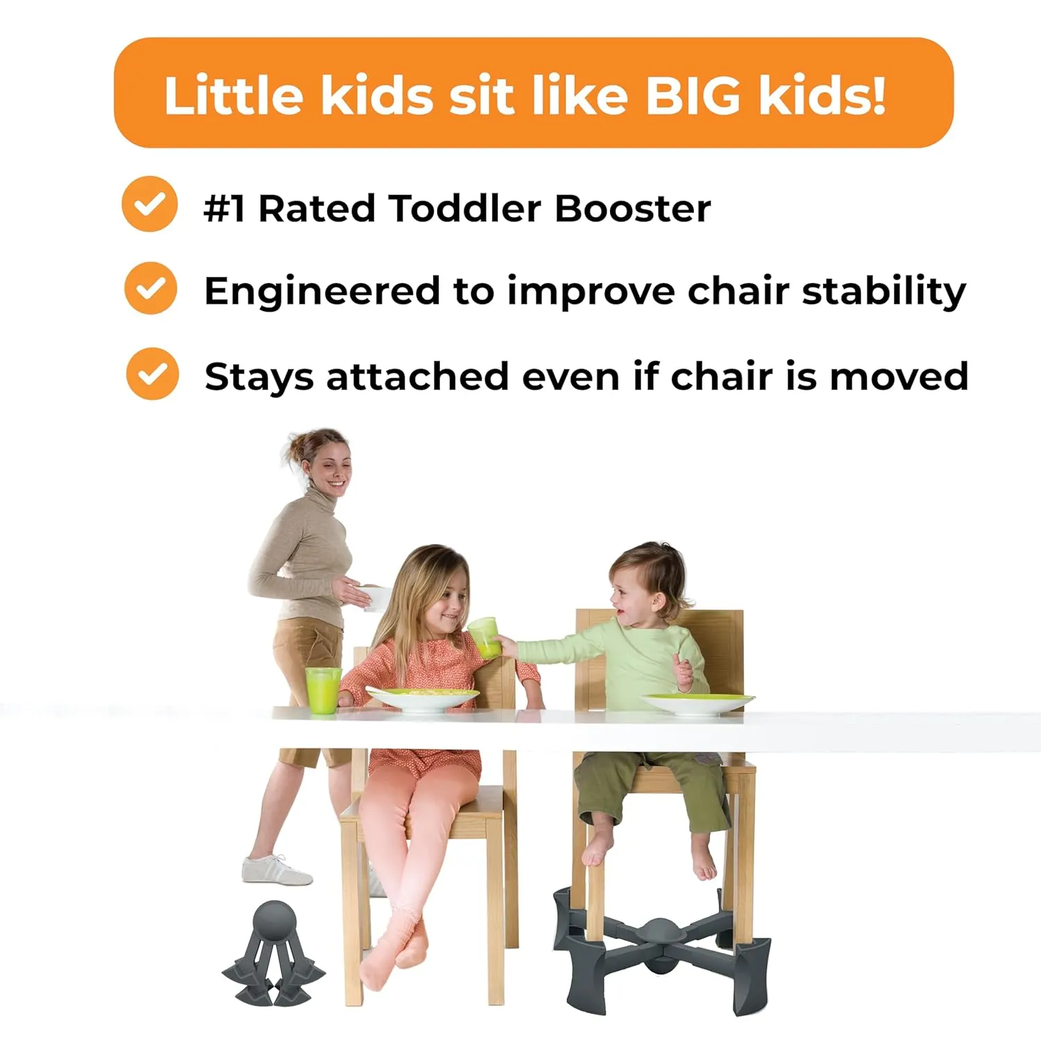 Booster Seat for Kitchen Chair, Charcoal - Goes Under The Chair - Portable Booster for Toddlers and Grown Ups