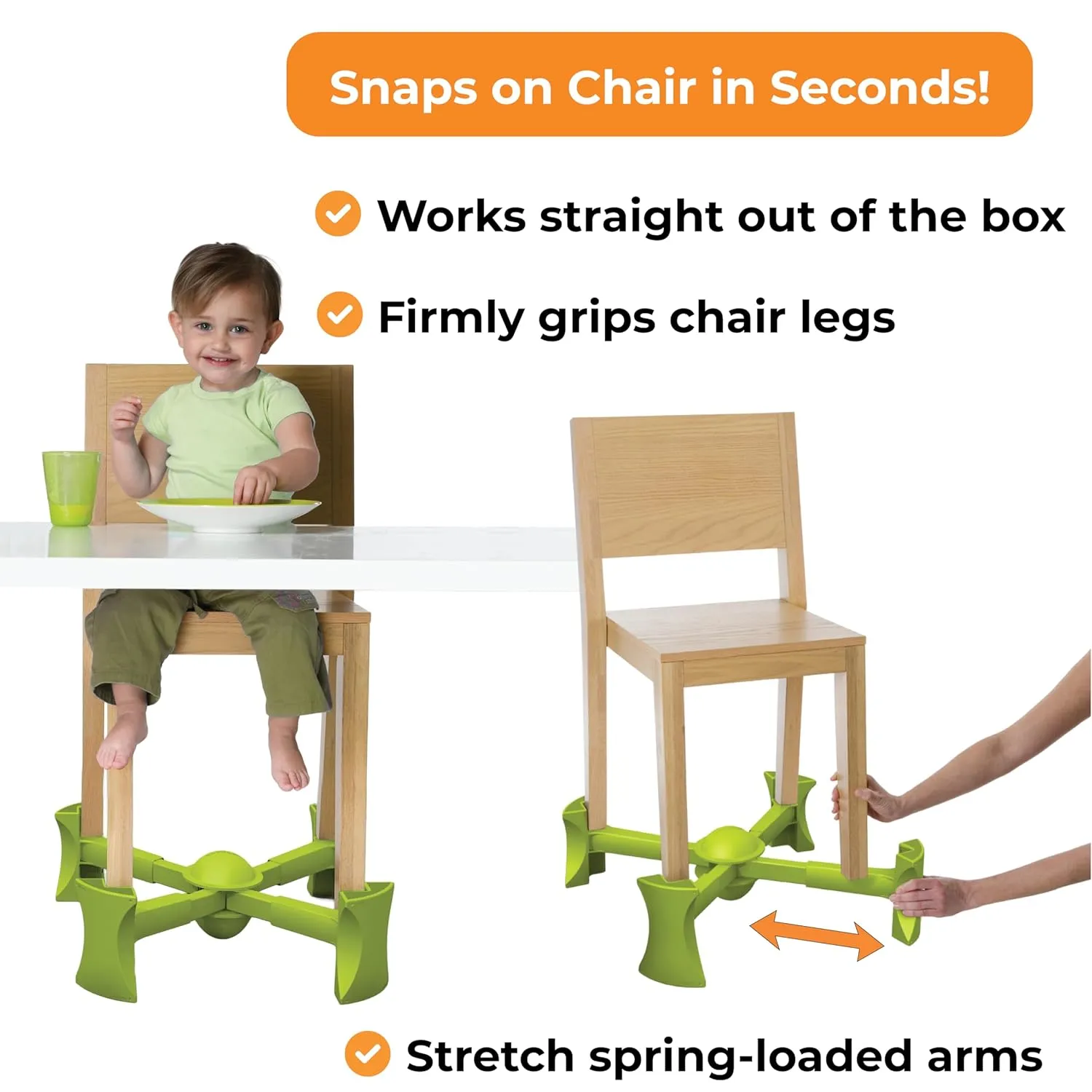 Booster Seat for Kitchen Chair, Green - Goes Under The Chair - Portable Booster for Toddlers and Grown Ups