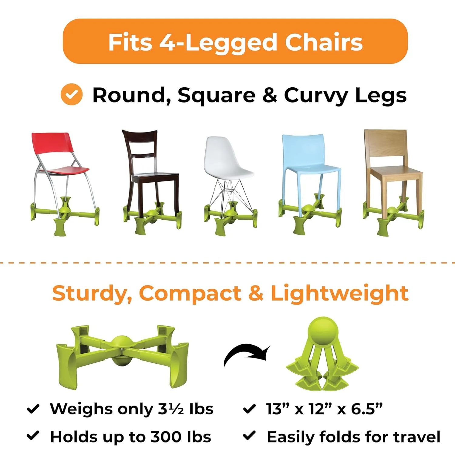Booster Seat for Kitchen Chair, Green - Goes Under The Chair - Portable Booster for Toddlers and Grown Ups