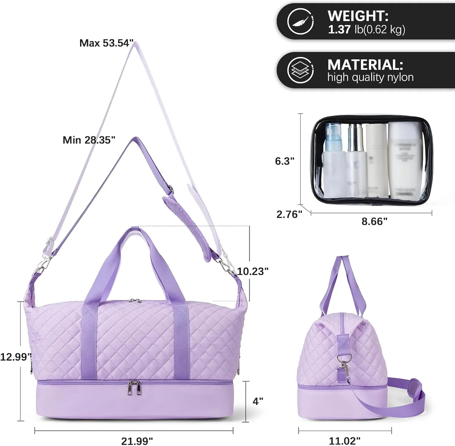 BOSTANTEN Large Duffle Bag for Travel Weekender Bags for Women Gym Bag with Shoe Compartment Waterproof Duffel Bag with Trolley Sleeve Mummy Hospital Bag