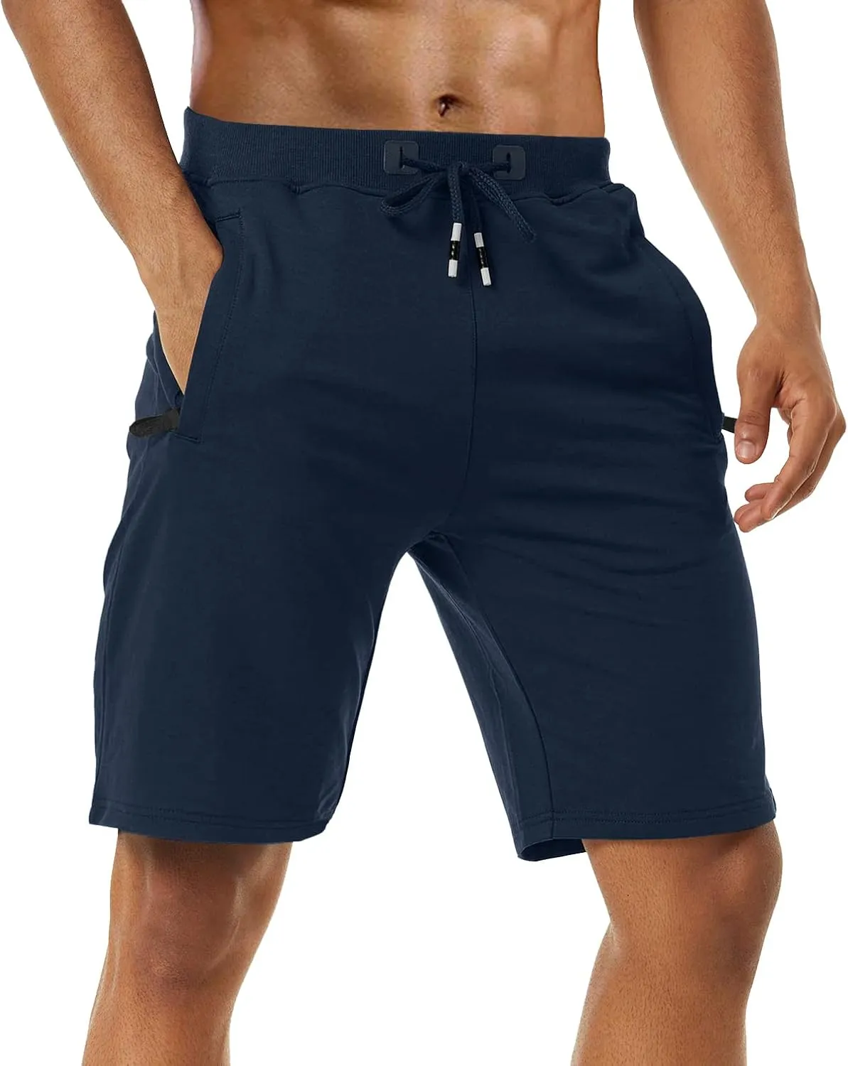 Boyzn Men's Athletic Shorts Comfortable Cotton Workout Shorts Elastic Waist Running Shorts with Zipper Pockets
