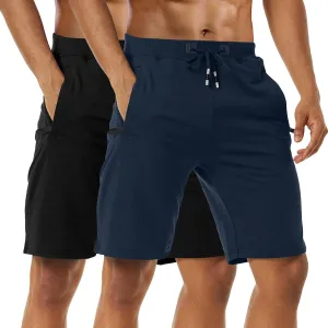 Boyzn Men's Athletic Shorts Comfortable Cotton Workout Shorts Elastic Waist Running Shorts with Zipper Pockets
