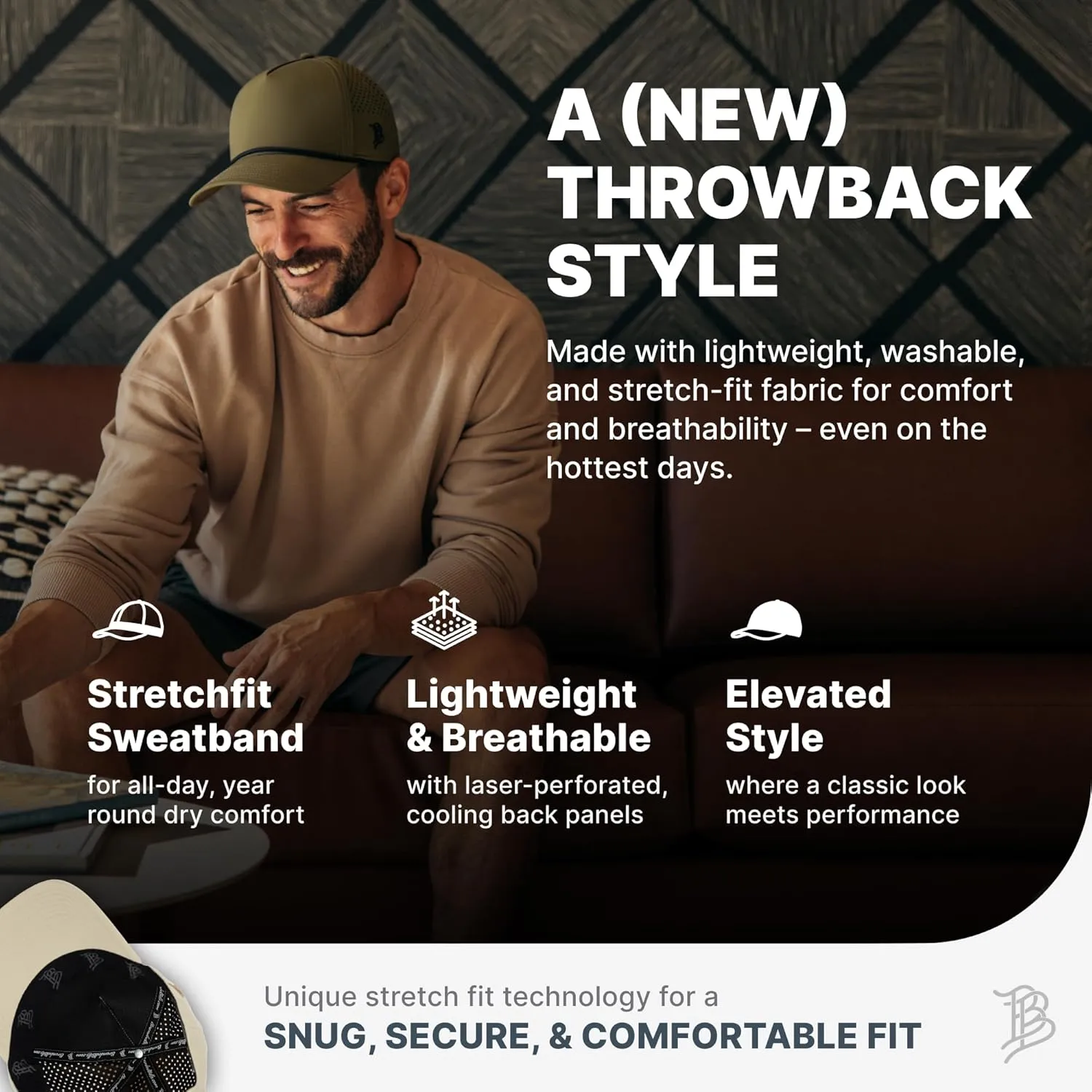 Branded Bills Bare Curved 5 Panel Rope Hat, Adjustable Snapaback, Fitted Style | Lightweight, Comfort Stretch, Quick Dry Cap